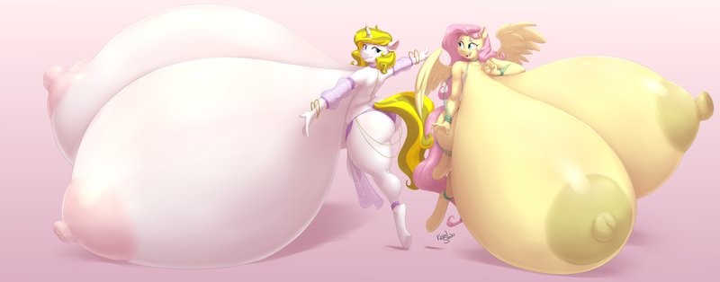 Size: 14187x5576 | Tagged: questionable, alternate version, artist:hyperstorm_h, artist:kevinsano, color edit, derpibooru import, edit, fluttershy, oc, oc:white heart, anthro, bat pony, pegasus, unguligrade anthro, unicorn, absurd resolution, anthro oc, areola, belly dancer, big breasts, bracelet, breasts, busty fluttershy, canon x oc, colored, erect nipples, female, females only, fetish, flutterbat, horn, horn ring, huge breasts, hyper, hyper breasts, impossibly large breasts, jewelry, lavender background, looking at each other, male, mare, mid leap, missing cutie mark, nipples, nudity, race swap, ring, rule 63, shipping, simple background, smiling, straight, underhoof, whiteshy, wide hips