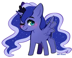 Size: 700x570 | Tagged: safe, artist:sevedie, derpibooru import, princess luna, alicorn, pony, blushing, chibi, crown, cute, female, jewelry, lunabetes, mare, one eye closed, regalia, simple background, solo, transparent background, wink