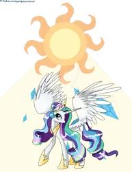 Size: 1024x1326 | Tagged: safe, artist:professionalgay, derpibooru import, princess celestia, rarity, pony, deviantart watermark, fusion, obtrusive watermark, simple background, solo, sun, transparent background, watermark