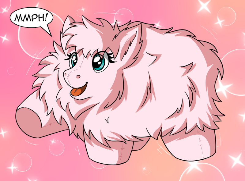 Size: 1240x920 | Tagged: questionable, alternate version, artist:naughtycatnick, derpibooru import, oc, oc:fluffle puff, earth pony, abstract background, bdsm, birthday gift, bitchsuit, bitchsuit fursuit, bondage, clothes, commission, costume, female, fluffy, fursuit, gradient background, image, muffled moaning, open mouth, plushie, plushsuit, png, raised leg, smiling, solo