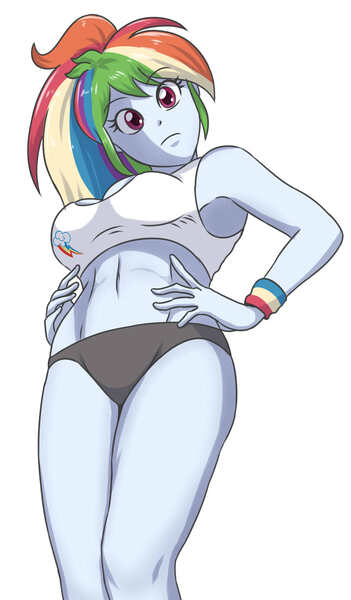 Size: 1348x2307 | Tagged: suggestive, artist:sumin6301, derpibooru import, rainbow dash, equestria girls, belly button, breasts, busty rainbow dash, clothes, female, looking at you, midriff, sexy, simple background, solo, solo female, sports bra, sports panties, stupid sexy rainbow dash, top, white background