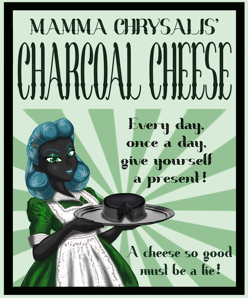 Size: 1418x1700 | Tagged: safe, artist:ponymaan, derpibooru import, queen chrysalis, equestria girls, apron, cheese, clothes, equestria girls-ified, female, food, housewife, lipstick, queen swissalis, solo, sunburst background, tray