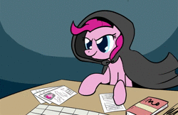 Size: 776x504 | Tagged: safe, artist:blackcat, artist:whatsapokemon, derpibooru import, pinkie pie, twilight sparkle, twilight sparkle (alicorn), alicorn, pony, accounting, aivo, animated, avo, book, calculator, cloak, clothes, comic, dungeons and dragons, female, hoof on chin, horse taxes, magic missile, mare, pen and paper rpg, pencil, rpg, slice of life, sound, spread wings, tabletop game, tax evasion, taxes, webm, wings