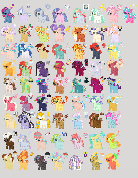 Size: 1984x2560 | Tagged: safe, artist:natgasher, derpibooru import, oc, oc:amorous gleam, oc:apple butter, oc:apple jam, oc:apple shine, oc:arcade buster, oc:aurorous belle, oc:barber strand, oc:blissful glee, oc:boston cream, oc:butterscotch, oc:calming steam, oc:cerise glide, oc:cherry fondant, oc:chocolate diamond, oc:crumb cake, oc:delicate sniffles, oc:divine mirage, oc:dream catcher, oc:dream ether, oc:flashing beat, oc:gingergold, oc:glitz n glam, oc:hope flicker, oc:inferno flight, oc:knitten song, oc:lavender delight, oc:maquillage, oc:matcha cake, oc:midnight streak, oc:moon tider, oc:morbid flinch, oc:mudstone, oc:needle n thread, oc:orion, oc:peaceful escape, oc:petal scones, oc:poison ivan, oc:primadonna, oc:princess aurora skies, oc:prism panel, oc:qunatum hijinks, oc:razzle dazzle, oc:regaleo, oc:rockie candy pie, oc:sangria, oc:sarcastic snicker, oc:secret tome, oc:sheepish buckaroo, oc:slowpoke, oc:solmonberry tart, oc:solo hum, oc:sotrmy rush, oc:sovereign dusk, oc:spark blaze, oc:spectacle, oc:stitch pie, oc:studious pretentious, oc:swiss roll pie, oc:thunder shutter, oc:tuxedo shine, oc:windy gale, alicorn, earth pony, pegasus, pony, unicorn, base used, cutie mark, female, gray background, male, mare, offspring, parent:aloe, parent:apple bloom, parent:apple bud, parent:applejack, parent:babs seed, parent:big macintosh, parent:bon bon, parent:button mash, parent:caramel, parent:chancellor neighsay, parent:cheese sandwich, parent:coco pommel, parent:coloratura, parent:diamond tiara, parent:donut joe, parent:double diamond, parent:dumbbell, parent:fancypants, parent:feather bangs, parent:featherweight, parent:filthy rich, parent:fire streak, parent:flam, parent:flash sentry, parent:fleur-de-lis, parent:flim, parent:fluttershy, parent:gloriosa daisy, parent:king sombra, parent:lightning dust, parent:lotus blossom, parent:lyra heartstrings, parent:maud pie, parent:moondancer, parent:mud briar, parent:noteworthy, parent:pinkie pie, parent:pipsqueak, parent:pokey pierce, parent:pound cake, parent:prince blueblood, parent:princess celestia, parent:princess flurry heart, parent:princess luna, parent:pumpkin cake, parent:rainbow dash, parent:rarity, parent:rumble, parent:sassy saddles, parent:scootaloo, parent:silver shill, parent:sky stinger, parent:snips, parent:soarin', parent:star swirl the bearded, parent:star tracker, parent:sugar belle, parent:sunset shimmer, parent:svengallop, parent:sweetie belle, parent:tempest shadow, parent:thunderlane, parent:trenderhoof, parent:trixie, parent:twilight sparkle, parent:vapor trail, parents:aloeflam, parents:bluetrix, parents:bonjoe, parents:carajack, parents:celestibra, parents:cheesepie, parents:cocoshill, parents:diamondweight, parents:filthriosa, parents:flashlight, parents:flimjack, parents:fluttermac, parents:lightningbell, parents:lotusflam, parents:lunaswirl, parents:lyraworthy, parents:maudbriar, parents:maudwich, parents:moonblood, parents:neighshadow, parents:pipbloom, parents:pokeypie, parents:poundflurry, parents:raripants, parents:raririch, parents:rumbloo, parents:snipsseed, parents:soarindash, parents:sugarbangs, parents:sugardiamond, parents:sunsetstreak, parents:svera, parents:sweetiemash, parents:thunderdust, parents:trend-de-lis, parents:trenderpommel, parents:trendysaddles, parents:twitracker, parents:vaporsky, simple background, stallion, wall of tags