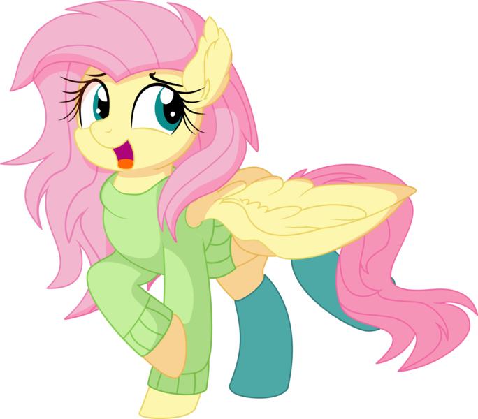 Size: 6895x6049 | Tagged: safe, artist:cyanlightning, derpibooru import, fluttershy, pegasus, pony, .svg available, absurd resolution, clothes, cute, ear fluff, female, happy, mare, shyabetes, simple background, socks, solo, spread wings, sweater, sweatershy, transparent background, vector, wings