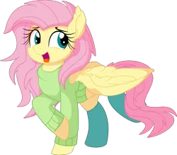 Size: 6895x6049 | Tagged: safe, artist:cyanlightning, derpibooru import, fluttershy, pegasus, pony, .svg available, absurd resolution, clothes, cute, ear fluff, female, happy, mare, shyabetes, simple background, socks, solo, spread wings, sweater, sweatershy, transparent background, vector, wings