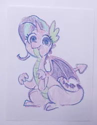 Size: 1594x2048 | Tagged: artist:dawnfire, crayon drawing, derpibooru import, dragon, dragonified, glimmerdragon, safe, solo, species swap, starlight glimmer, traditional art