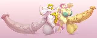 Size: 14187x5576 | Tagged: explicit, alternate version, artist:hyperstorm_h, artist:kevinsano, color edit, derpibooru import, edit, fluttershy, oc, oc:white heart, anthro, bat pony, pegasus, unguligrade anthro, unicorn, absurd file size, absurd resolution, anthro oc, areola, areola slip, balls, belly dancer, big balls, big breasts, big penis, bra, bracelet, breasts, busty fluttershy, canon x oc, clothes, colored, erect nipples, female, fetish, flutterbat, futa, futa fluttershy, futa oc, futa only, horn, horn ring, huge breasts, hyper, hyper balls, hyper penis, impossibly large balls, impossibly large breasts, impossibly large penis, intersex, jewelry, ketchup vein, lavender background, looking at each other, male, mid leap, missing cutie mark, nipples, nudity, pasties, penis, race swap, ring, rule 63, shipping, simple background, smiling, straight, underhoof, underwear, vein bulge, whiteshy, wide hips