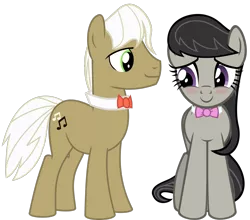 Size: 1611x1416 | Tagged: safe, artist:jaybugjimmies, artist:zacatron94, derpibooru import, edit, vector edit, frederic horseshoepin, octavia melody, earth pony, pony, blushing, female, fredtavia, looking at each other, male, mare, ribbon, shipping, simple background, stallion, straight, transparent background, vector