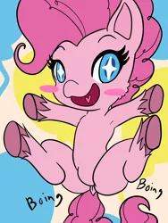 Size: 1536x2048 | Tagged: safe, artist:steelsoul, derpibooru import, pinkie pie, earth pony, pony, my little pony: pony life, armpits, bouncing, featureless crotch, female, mare, onomatopoeia, solo, sound effects, sparkle eyes, wingding eyes