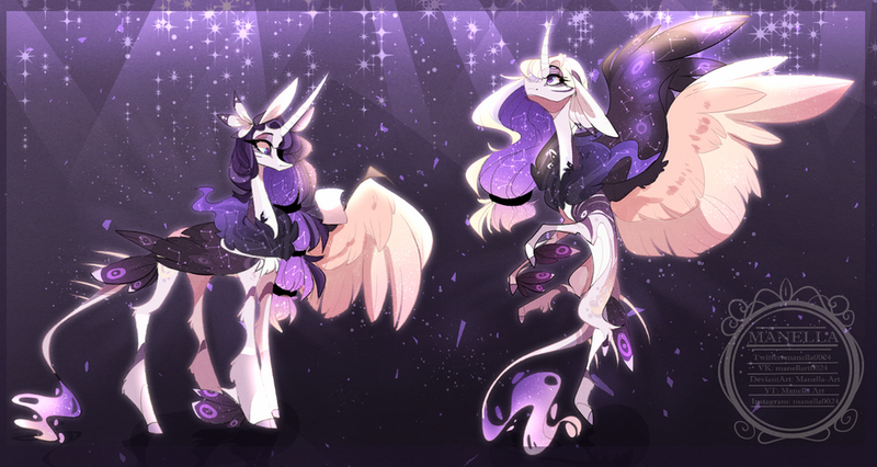 Size: 1024x545 | Tagged: safe, artist:manella-art, derpibooru import, oc, oc:sunny moonlight, alicorn, pony, female, magical lesbian spawn, mare, offspring, parent:rainbow dash, parent:twilight sparkle, parents:twidash, solo, watermark