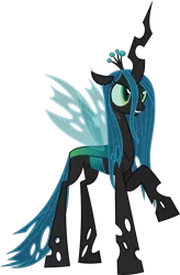 Size: 4815x7325 | Tagged: absurd resolution, a canterlot wedding, artist:wissle, changeling, changeling queen, crown, derpibooru import, female, grin, jewelry, one leg raised, queen chrysalis, raised hoof, regalia, safe, simple background, smiling, solo, transparent background, vector