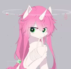 Size: 1350x1300 | Tagged: safe, artist:heddopen, derpibooru import, oc, unofficial characters only, unicorn, bandage, chest fluff, crystal, crystal eyes, female, looking at you