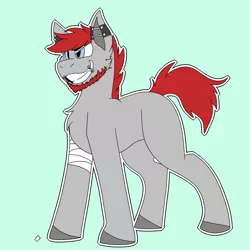 Size: 1500x1500 | Tagged: safe, artist:cirqueduvale, derpibooru import, oc, oc:blaze, unofficial characters only, earth pony, pony, bandage, beard, cocky, ear piercing, earth pony oc, facial hair, lip piercing, piercing, unshorn fetlocks