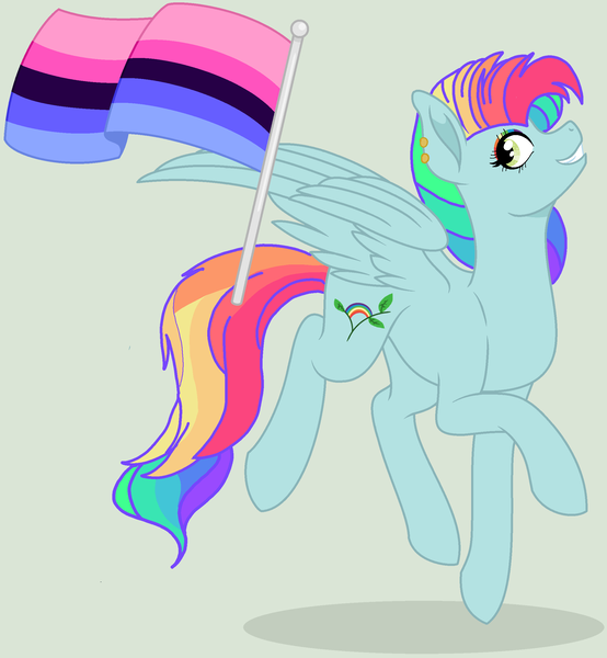 Size: 2208x2392 | Tagged: safe, artist:circuspaparazzi5678, derpibooru import, oc, oc:rainbow blitz, unofficial characters only, pegasus, pony, base used, ear piercing, earring, female, gray background, jewelry, magical lesbian spawn, multicolored hair, next generation, offspring, omnisexual, omnisexual pride flag, parent:fluttershy, parent:rainbow dash, parents:flutterdash, piercing, pride flag, pride month, rainbow hair, rainbow makeup, simple background, solo