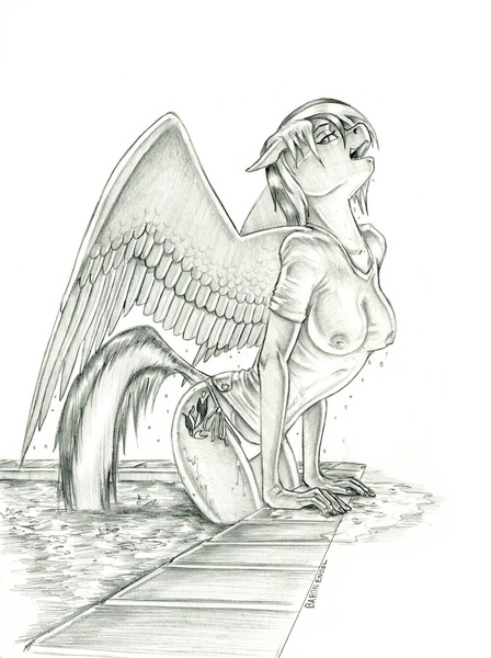 Size: 1000x1340 | Tagged: anthro, artist:baron engel, bikini, bikini bottom, breasts, busty spitfire, clothes, derpibooru import, female, grayscale, mare, monochrome, nipples, nudity, pegasus, pencil drawing, questionable, see-through, solo, solo female, spitfire, swimming pool, swimsuit, traditional art, water, wet, wet clothes, wet mane, wet t-shirt