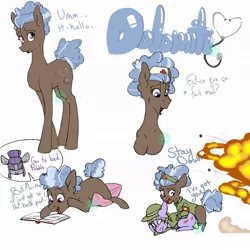 Size: 1024x1024 | Tagged: alternate hairstyle, artist:farewelldecency, book, derpibooru import, explosion, french, maud pie, nurse, oc, oc:dolomite, offspring, parent:cheese sandwich, parent:maud pie, parents:maudwich, prench, random pony, reference sheet, safe, soldier