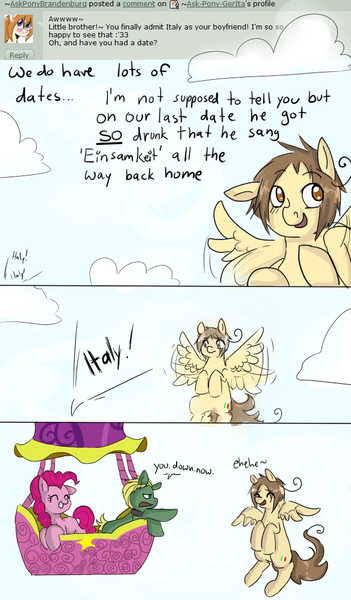 Size: 620x1060 | Tagged: safe, artist:ask-pony-gerita, derpibooru import, pinkie pie, ponified, earth pony, pegasus, pony, ask, caught, cloud, comic, dialogue, female, flying, germany, hetalia, hot air balloon, italy, male, mare, smiling, stallion