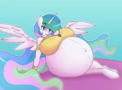 Size: 2500x1856 | Tagged: alicorn, anthro, artist:funble, belly, belly button, big belly, bra, breasts, busty princess celestia, clothes, derpibooru import, ethereal mane, female, huge belly, hyper, hyper belly, hyper pregnancy, impossibly large belly, looking at you, mare, outie belly button, preglestia, pregnant, princess celestia, smiling, spread wings, suggestive, underwear, wings