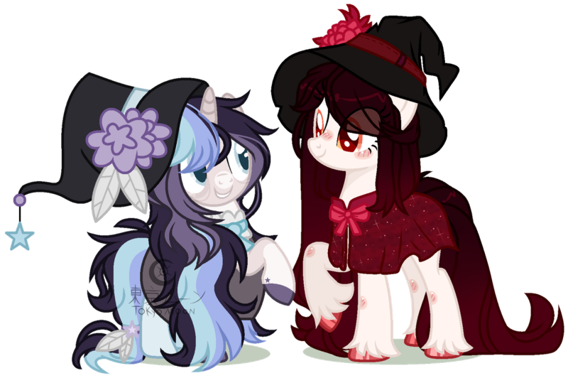 Size: 1280x851 | Tagged: safe, artist:t-tokyomoon, artist:tinyyeetbean, derpibooru import, oc, oc:raven, oc:venefica, unofficial characters only, pony, unicorn, female, hat, mare, simple background, transparent background, witch hat