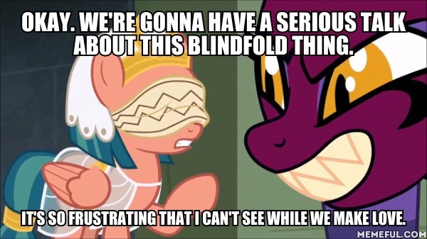 Size: 600x337 | Tagged: safe, derpibooru import, edit, edited screencap, screencap, somnambula, sphinx (character), pegasus, pony, sphinx, daring done?, blindfold, caption, female, image macro, implied sex, mare, text