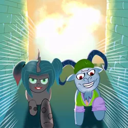 Size: 720x720 | Tagged: artist:samueldavillo, crossover, derpibooru import, grogar, harley quinn, joker (2019), queen chrysalis, safe, suicide squad