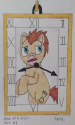 Size: 888x1477 | Tagged: safe, artist:rapidsnap, derpibooru import, doctor whooves, time turner, pony, equestria daily, atg 2020, clock, newbie artist training grounds, solo, traditional art, trapped