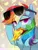 Size: 1100x1450 | Tagged: safe, artist:hakkerman, derpibooru import, rainbow dash, pegasus, pony, chest fluff, ear fluff, eyebrows, eyebrows visible through hair, female, food, image, jpeg, mare, mouth hold, pizza, slice of pizza, solo, sunglasses, that pony sure does love pizza, tomato