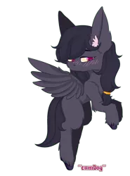 Size: 1920x2600 | Tagged: artist:~cumdog~, big ears, blushing, cell shaded, commission, derpibooru import, ear fluff, female, flying, hair tie, leg fluff, missing cutie mark, oc, oc:mir, pegasus, safe, simple background, spread wings, transparent background, unofficial characters only, wings, ych result