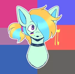 Size: 3102x3065 | Tagged: safe, artist:tuzz-arts, derpibooru import, oc, oc:cool ginger, unofficial characters only, pegasus, pony, bisexual, bisexual pride flag, bisexuality, choker, face paint, femboy, hair over one eye, lipstick, male, multicolored hair, nonbinary, nonbinary pride flag, polyamory, ponytail, pride, pride flag, pride month, simple background, solo, trap