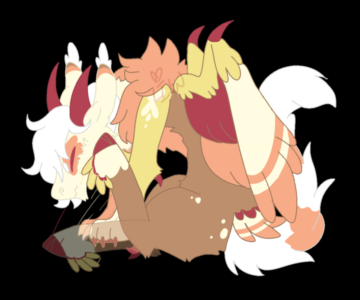 Size: 1200x1000 | Tagged: safe, artist:lepiswerid, derpibooru import, oc, oc:entropy (lepiswerid), draconequus, hybrid, pony, cat tail, claw, feathered fetlocks, horns, interspecies offspring, neck fluff, offspring, parent:discord, parent:fluttershy, parents:discoshy, paws, redesign, scritch, solo, tail feathers, winged hooves