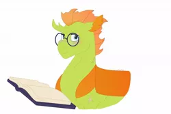 Size: 1280x854 | Tagged: artist:itstechtock, book, changedling, changeling, derpibooru import, glasses, oc, oc:acanthus, safe, simple background, solo, white background