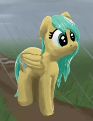 Size: 475x615 | Tagged: safe, artist:stillsings, derpibooru import, sunshower raindrops, pegasus, pony, atg 2020, female, floppy ears, mare, newbie artist training grounds, rain, solo, wet, wet mane