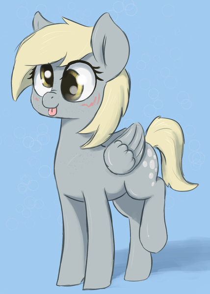 Size: 1276x1790 | Tagged: safe, artist:t72b, derpibooru import, derpy hooves, pegasus, pony, :p, atg 2020, blushing, cute, derpabetes, female, mare, mlem, newbie artist training grounds, raised hoof, scrunchy face, silly, solo, tongue out