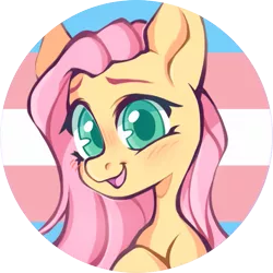 Size: 811x811 | Tagged: safe, artist:occultusion, derpibooru import, fluttershy, pegasus, pony, blushing, bust, icon, image, lgbt headcanon, mouthpiece, png, politics, pride, pride flag, simple background, solo, transgender pride flag, transparent background