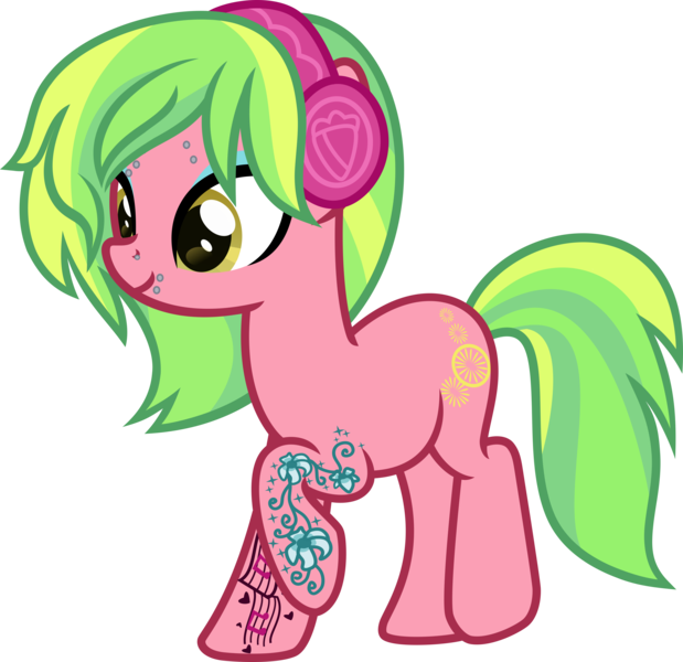 Size: 5000x4847 | Tagged: safe, artist:n0kkun, derpibooru import, lemon zest, ponified, earth pony, pony, commission, equestria girls ponified, eyebrow piercing, eyeshadow, female, headphones, makeup, mare, piercing, raised hoof, raised leg, simple background, snake bites, solo, tattoo, transparent background