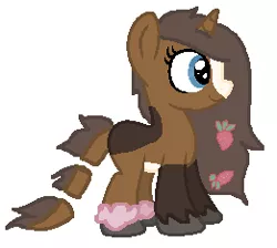 Size: 261x234 | Tagged: safe, artist:booty-bae-adopts, derpibooru import, oc, oc:strawberry cocoa, unofficial characters only, monster pony, pony, unicorn, accessories, colored hooves, female, food, mare, monster mare, segmented tail, strawberry, tail