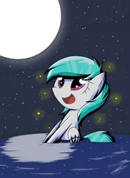 Size: 1586x2176 | Tagged: artist:therandomjoyrider, cute, derpibooru import, firefly (insect), insect, lake, moon, night, oc, oc:cotton heart, pegasus, pegasus oc, safe, stars, water, wings