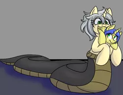 Size: 3873x3010 | Tagged: suggestive, artist:askhypnoswirl, derpibooru import, oc, oc:logical leap, oc:mercury shine, unofficial characters only, lamia, original species, unicorn, drool, fangs, lamiafied, species swap, vore