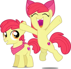 Size: 1801x1767 | Tagged: safe, artist:jhayarr23, artist:whalepornoz, derpibooru import, edit, editor:slayerbvc, vector edit, apple bloom, earth pony, apple bloom's bow, applebuck, bandana, bow, colt, female, filly, grin, hair bow, looking up, male, overjoyed, r63 paradox, rule 63, self ponidox, simple background, smiling, transparent background, vector