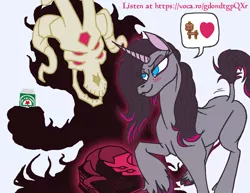 Size: 1400x1080 | Tagged: suggestive, artist:idclop, derpibooru import, fhtng th§ ¿nsp§kbl, oleander (tfh), classical unicorn, demon, unicorn, them's fightin' herds, blushing, book, cloven hooves, community related, female, flirting, fred, fredeander, leonine tail, male, pictogram, shipping, unshorn fetlocks