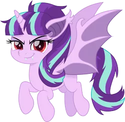 Size: 1500x1455 | Tagged: safe, artist:cloudyglow, derpibooru import, starlight glimmer, alicorn, bat pony, bat pony alicorn, pony, alicornified, bat ponified, bat wings, female, glimbat, horn, looking at you, mare, race swap, red eyes, simple background, smiling, solo, starlicorn, transparent background, wings, xk-class end-of-the-world scenario