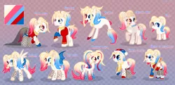 Size: 4100x2000 | Tagged: safe, artist:keyrijgg, derpibooru import, oc, oc:har-harley queen, oc:har-harvy queen, unofficial characters only, alicorn, bat pony, crystal pony, mermaid, pony, alicorn oc, alicornified, art, bat ponified, bat pony oc, bat wings, big reference, choker, clothes, commission, dress, ear piercing, earring, fangs, female, filly, fishnets, foal, gala dress, gloves, horn, jewelry, male, mare, multicolored hair, night of nightmares, nightmare night, open mouth, piercing, race swap, rainbow power, raised hoof, raised leg, reference, roller skates, simple background, stallion, tattoo, wings