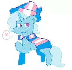 Size: 612x590 | Tagged: artist needed, source needed, useless source url, safe, artist:dosrec, derpibooru import, trixie, pony, unicorn, :3, blushing, heart, lgbt headcanon, solo, trans trixie, transgender