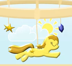 Size: 3250x3000 | Tagged: safe, artist:devfield, derpibooru import, oc, oc:golden star, earth pony, pony, atg 2020, cloud, cutie mark, eyes closed, female, gemstones, mare, mobile, newbie artist training grounds, smiling, solo, stars, sticker, string, sun, suspended, two toned mane, two toned tail, wallpaper