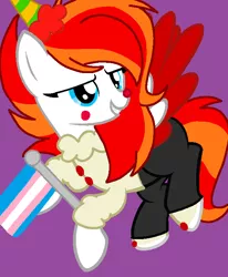 Size: 581x704 | Tagged: safe, artist:circuspaparazzi5678, derpibooru import, oc, oc:clowny, pegasus, pony, base used, hat, party hat, pride, pride flag, pride month, smiling, solo, transgender, transgender pride flag