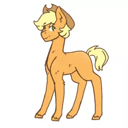 Size: 768x768 | Tagged: safe, artist:vennyredmoon, deleted from derpibooru, derpibooru import, applejack, earth pony, pony, alternate hairstyle, body freckles, female, freckles, mare, missing cutie mark, older, simple background, solo, white background