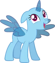 Size: 964x1091 | Tagged: safe, artist:pegasski, derpibooru import, oc, unofficial characters only, alicorn, pony, newbie dash, alicorn oc, bald, base, eyelashes, horn, open mouth, simple background, smiling, solo, spread wings, transparent background, wings