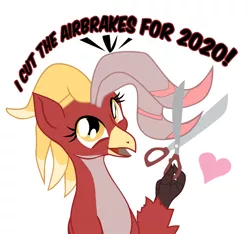 Size: 2000x1875 | Tagged: artist:aaronmk, artist training grounds 2020, derpibooru import, heart, hippogriff, hippogriff oc, newbie artist training grounds, oc, oc:posada, safe, scissors, speaking to viewer, text, vector