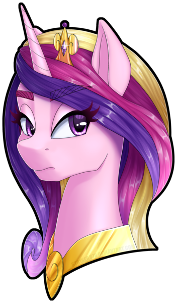 Size: 1600x2727 | Tagged: safe, artist:str1ker878, derpibooru import, princess cadance, alicorn, pony, bust, collaboration, commission, crown, eyebrows visible through hair, female, jewelry, mare, portrait, regalia, simple background, solo, transparent background, white outline